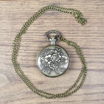 Preview: Taschenuhr, Altmessingfarben mit Blumendekor